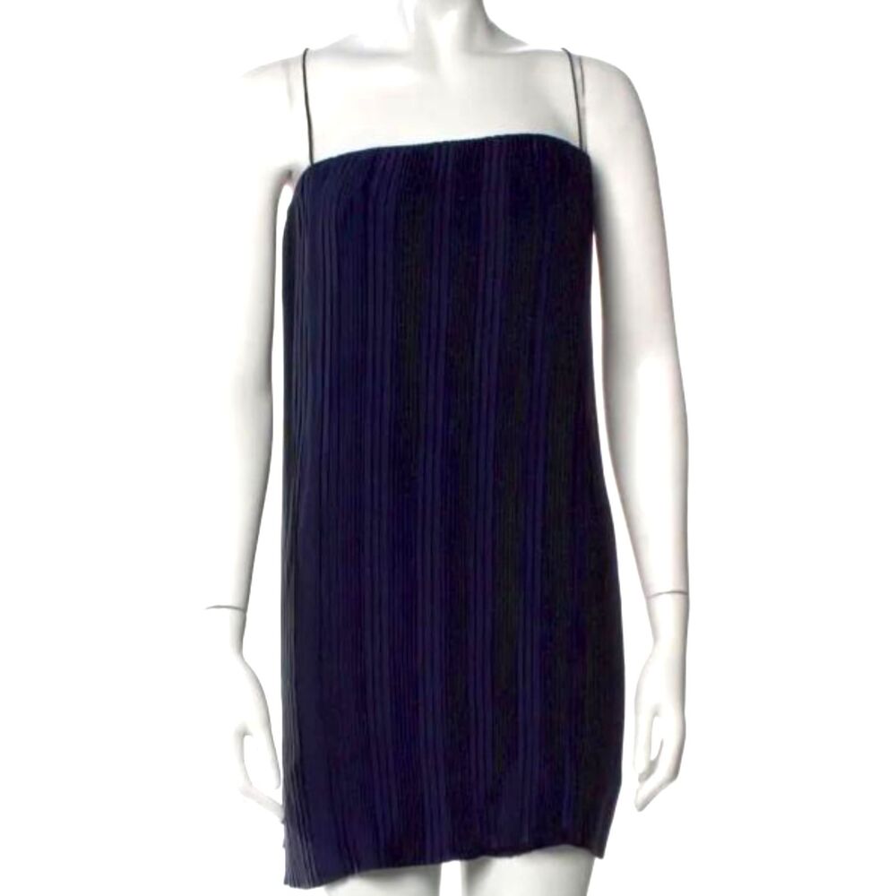 NWT Dion Lee Corrugated Pleat Cami Dress Navy Blue Satin Shift Medium 6 M $650